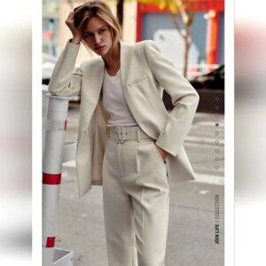Zara Ecru Inverted Lapel Blazer,  Size M, NWOT